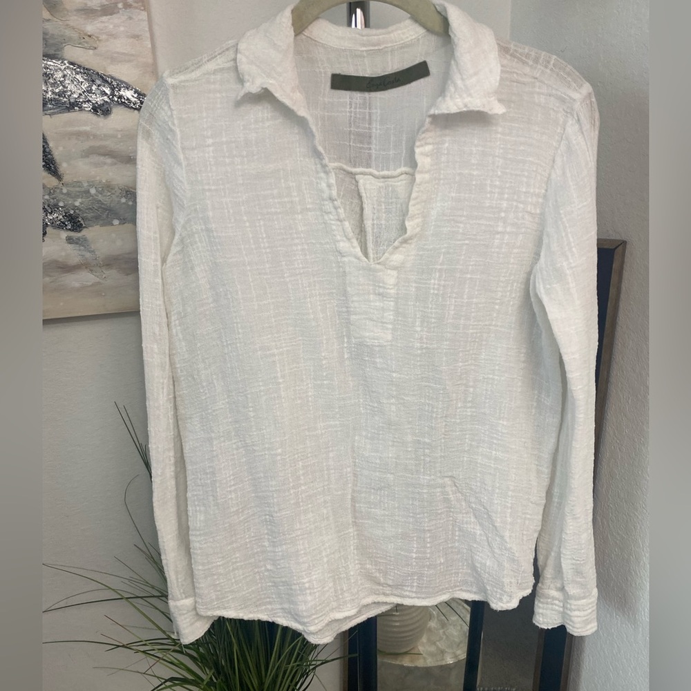 Enza Costa Off White Fine Linen Long Sleeve Top